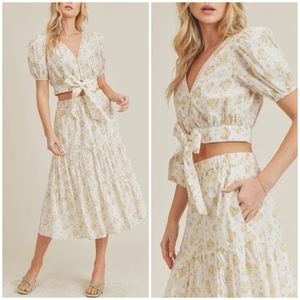 LUSH Ivory Floral 2-Piece Midi Skirt Set